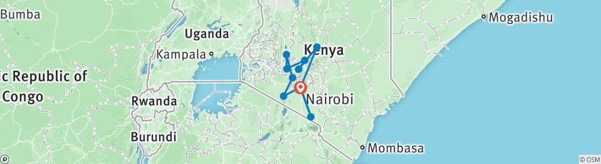 Image of a map showing the route of the tour
