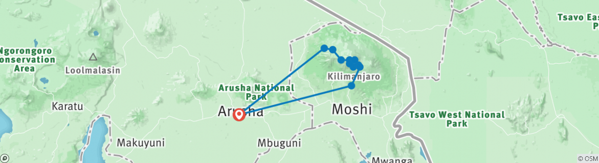 Image of a map showing the route of the tour