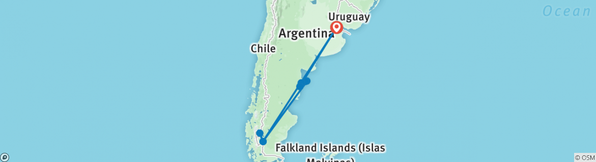 Image of a map showing the route of the tour