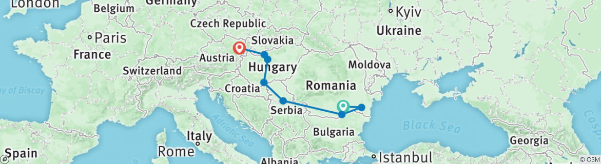 Image of a map showing the route of the tour
