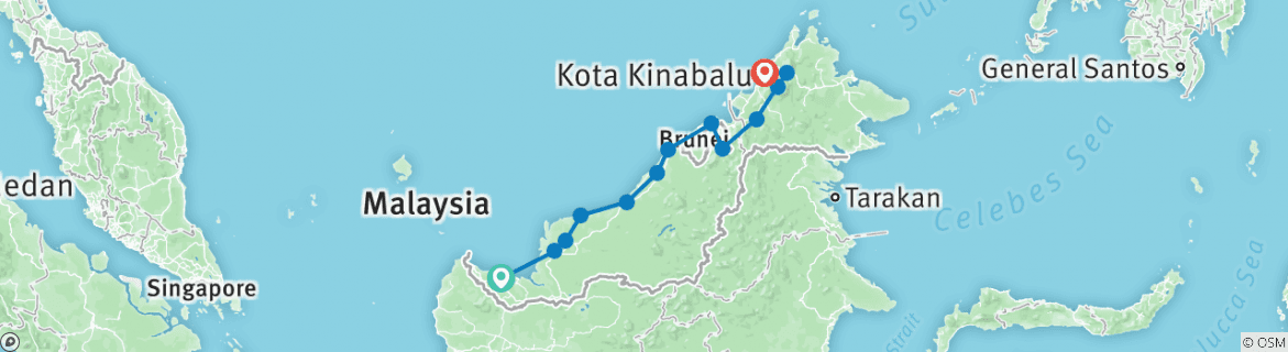 Image of a map showing the route of the tour