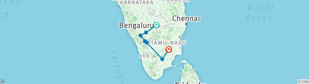 Image of a map showing the route of the tour