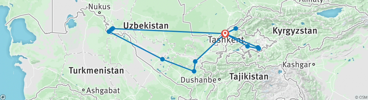 Image of a map showing the route of the tour