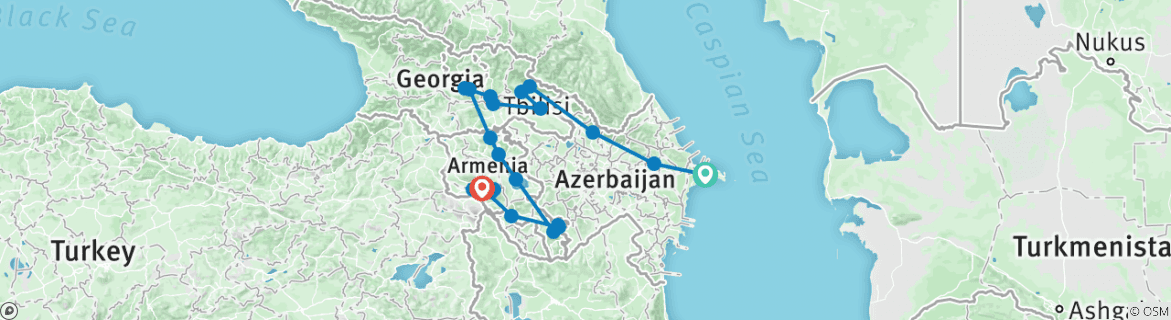 Image of a map showing the route of the tour