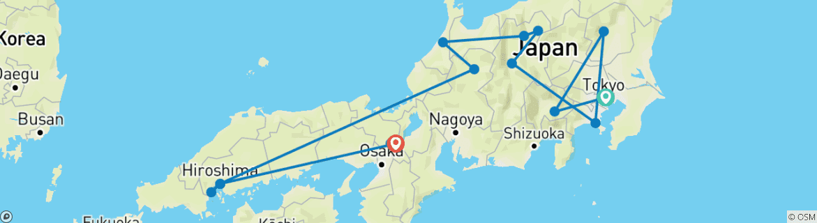 Image of a map showing the route of the tour