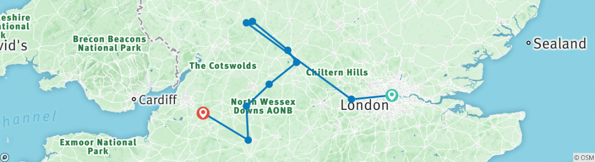 Image of a map showing the route of the tour