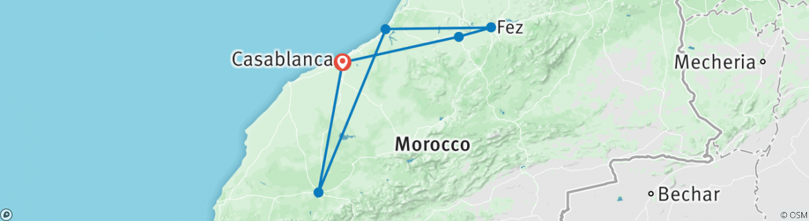 Image of a map showing the route of the tour