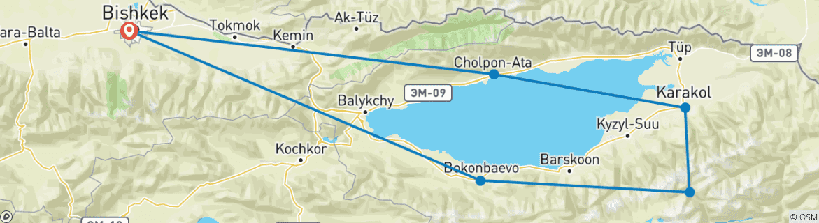 Image of a map showing the route of the tour
