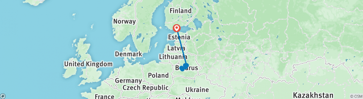 Image of a map showing the route of the tour