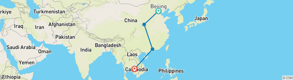 Karte mit der Reiseroute