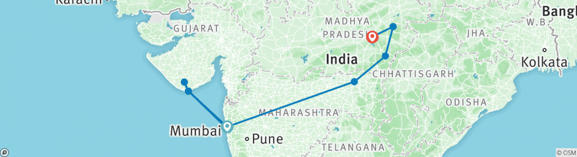 Image of a map showing the route of the tour