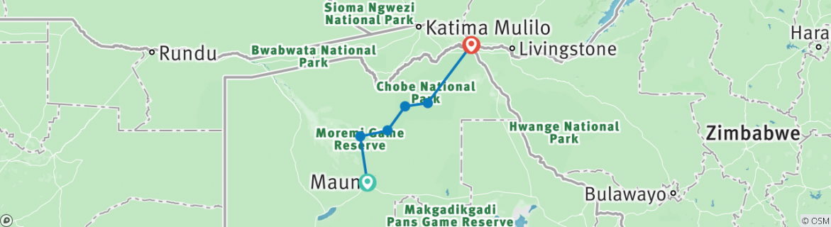 Image of a map showing the route of the tour