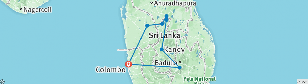Image of a map showing the route of the tour