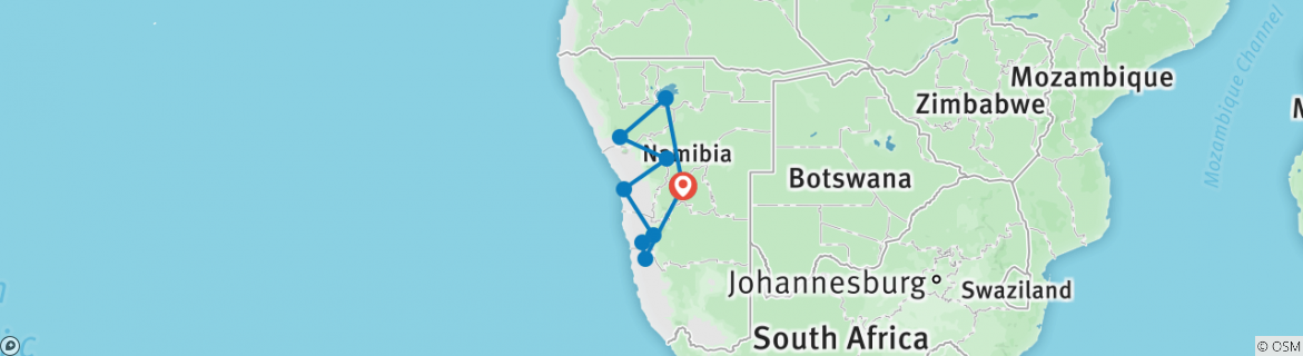 Image of a map showing the route of the tour