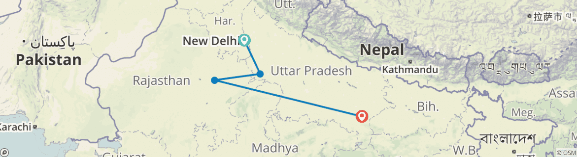 Image of a map showing the route of the tour