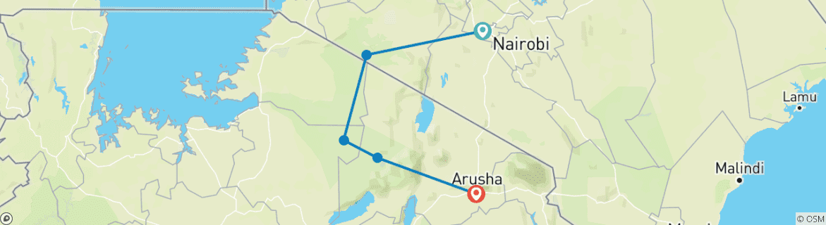 Image of a map showing the route of the tour