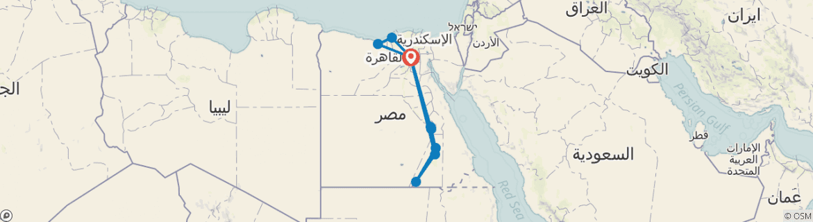 Image of a map showing the route of the tour