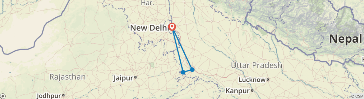 Image of a map showing the route of the tour