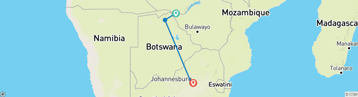 Image of a map showing the route of the tour