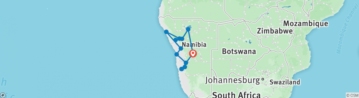 Image of a map showing the route of the tour