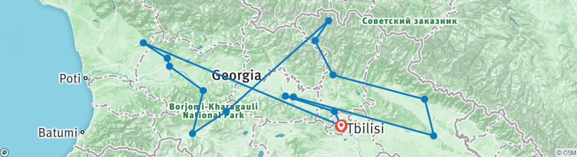 Image of a map showing the route of the tour