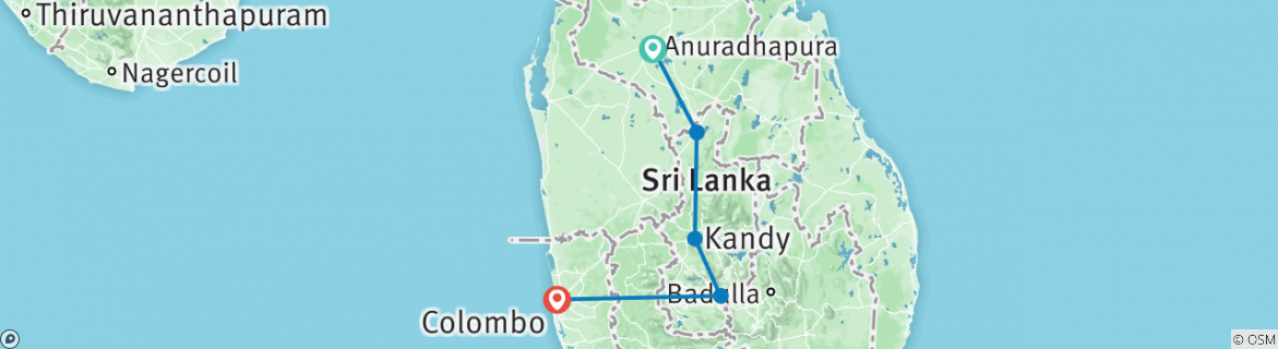 Image of a map showing the route of the tour