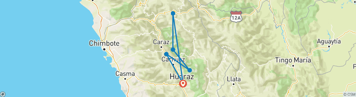 Image of a map showing the route of the tour