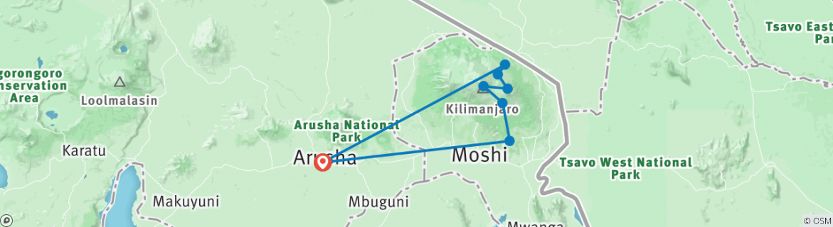 Image of a map showing the route of the tour