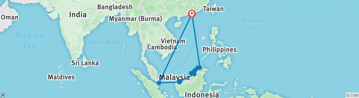 Image of a map showing the route of the tour