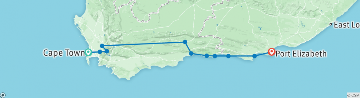 Image of a map showing the route of the tour