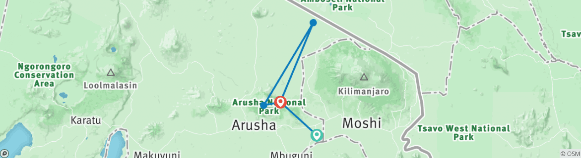 Image of a map showing the route of the tour
