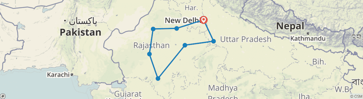 Image of a map showing the route of the tour
