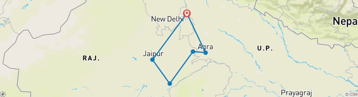 Image of a map showing the route of the tour