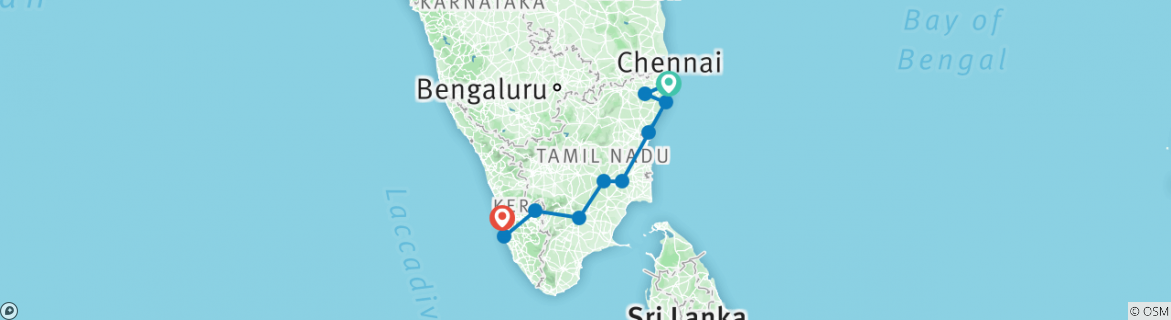 Image of a map showing the route of the tour