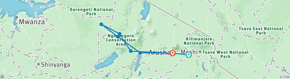Image of a map showing the route of the tour