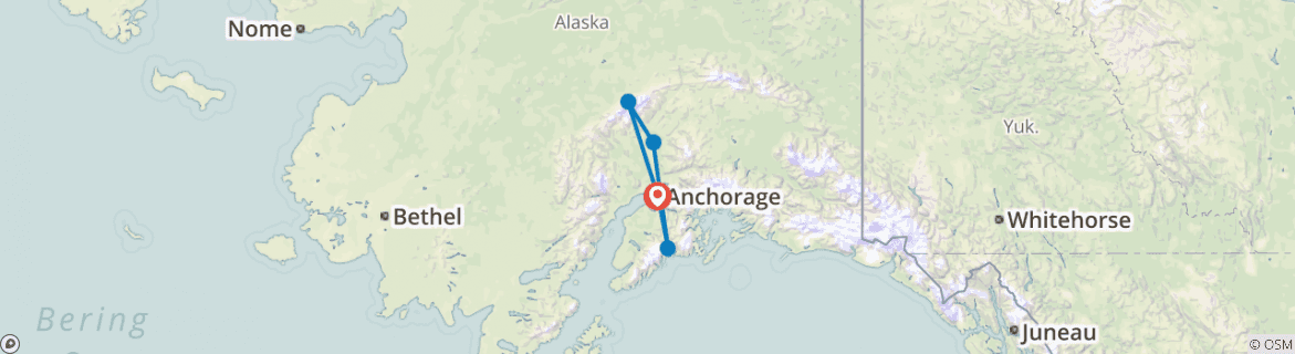 Image of a map showing the route of the tour