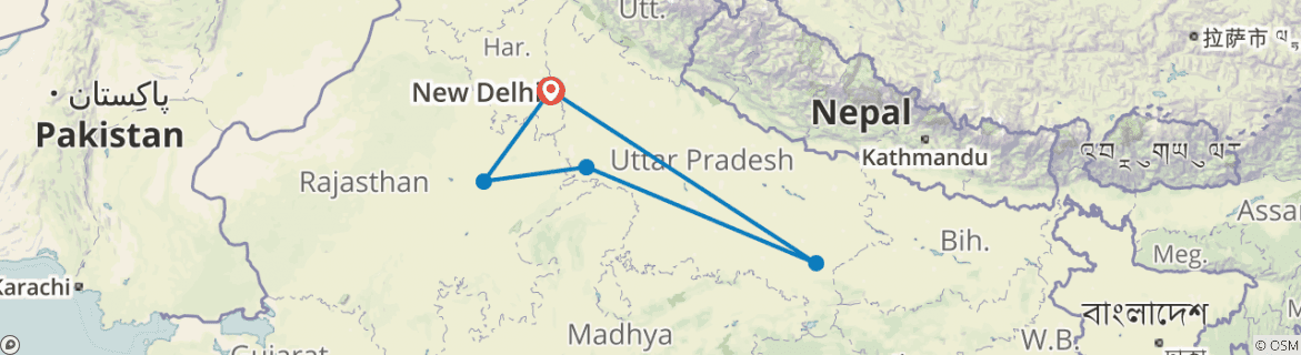 Image of a map showing the route of the tour