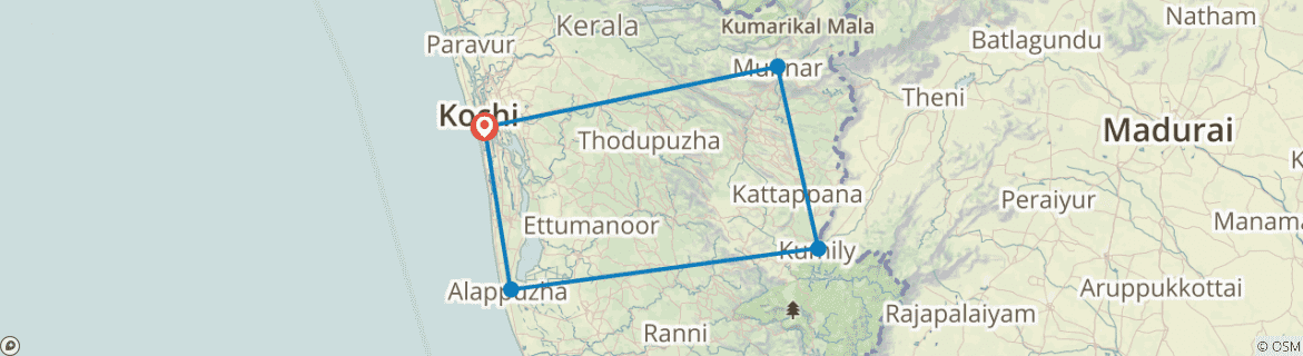 Image of a map showing the route of the tour