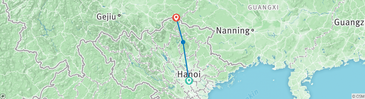 Image of a map showing the route of the tour