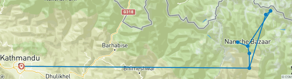 Foto van een kaart met de route van de rondreis