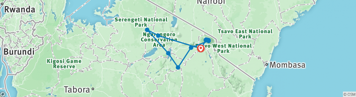 Image of a map showing the route of the tour