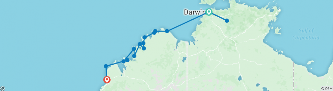 Image of a map showing the route of the tour