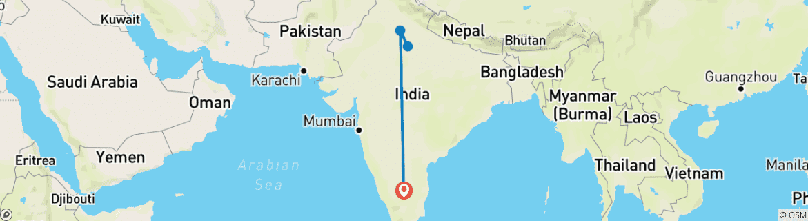 Image of a map showing the route of the tour
