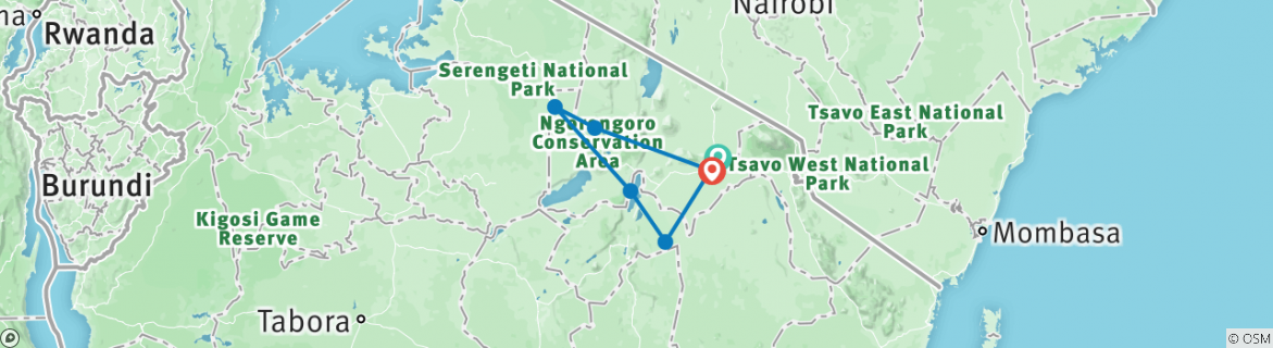 Image of a map showing the route of the tour