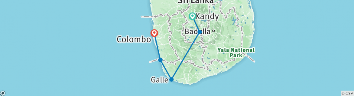 Image of a map showing the route of the tour