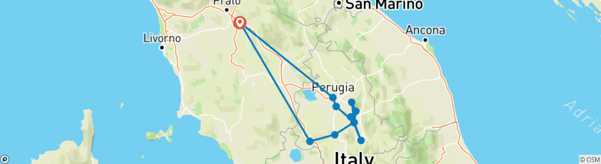 Image of a map showing the route of the tour
