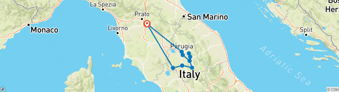 Image of a map showing the route of the tour