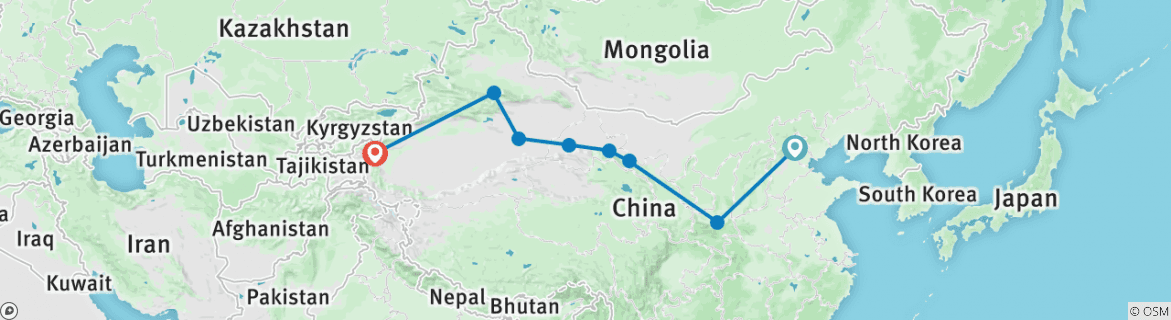 Image of a map showing the route of the tour