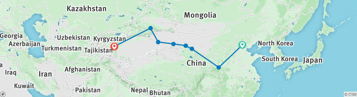 Image of a map showing the route of the tour