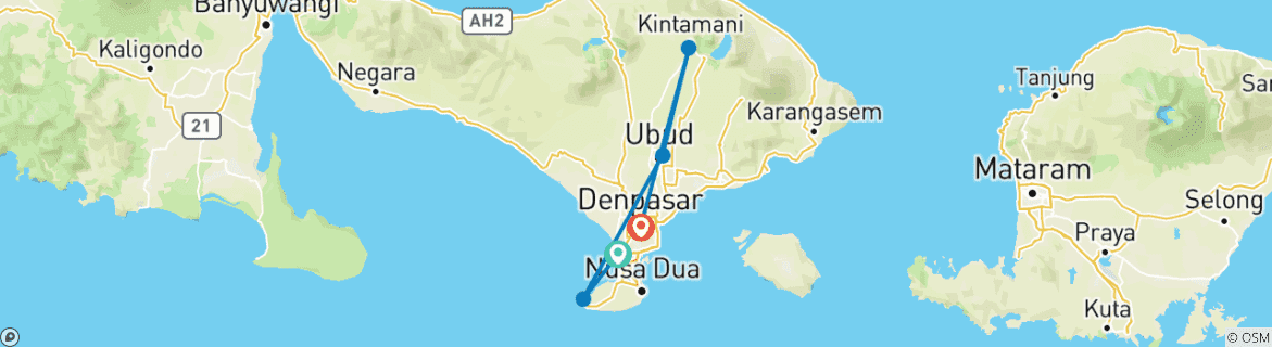 Image of a map showing the route of the tour